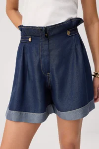 TRENDYOLMİLLA DARK BLUE Waist Detailed 100% Tencel DENIM Shorts - Image 3