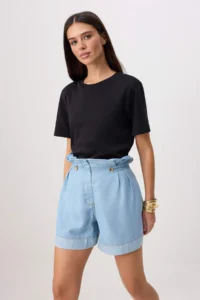 TRENDYOLMİLLA Light Blue Waist Detailed 100% Tencel DENIM Shorts - Image 2