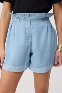 TRENDYOLMİLLA Light Blue Waist Detailed 100% Tencel DENIM Shorts - Image 3