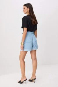 TRENDYOLMİLLA Light Blue Waist Detailed 100% Tencel DENIM Shorts - Image 4