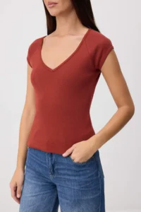 TRENDYOLMİLLA Brick Red Fitted V-neck Sleeveless Ribbed Flexible Knitting Blouse - Image 3