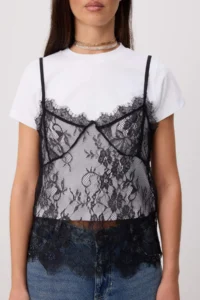 TRENDYOLMİLLA Ecru Plain Regular/Normal Pattern Crew Neck Lace Tank Top Detailed Flexible Knitting T-Shirt - Image 3