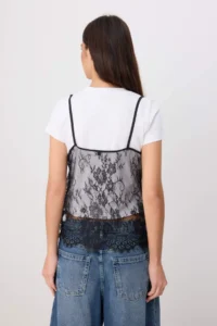 TRENDYOLMİLLA Ecru Plain Regular/Normal Pattern Crew Neck Lace Tank Top Detailed Flexible Knitting T-Shirt - Image 4