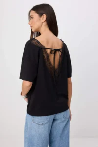 TRENDYOLMİLLA Black Regular/Normal Pattern V-neck Sleeveless Lace Detailed Crepe Knitting T-Shirt - Image 4
