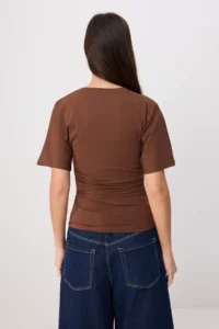 TRENDYOLMİLLA Ecru-Brown 2 Sets Fitted Short Sleeve Flexible Knitting T-Shirt - Image 4