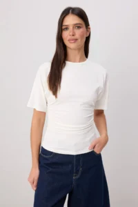 TRENDYOLMİLLA Ecru-Brown 2 Sets Fitted Short Sleeve Flexible Knitting T-Shirt - Image 5
