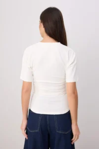 TRENDYOLMİLLA Ecru-Brown 2 Sets Fitted Short Sleeve Flexible Knitting T-Shirt - Image 7
