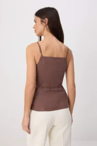 TRENDYOLMİLLA Brown 100% Linen Thin Belted Fitted Vest - Image 4