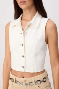TRENDYOLMİLLA WHITE Shirt Collar Crop DENIM Vest - Image 3