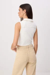 TRENDYOLMİLLA WHITE Shirt Collar Crop DENIM Vest - Image 4