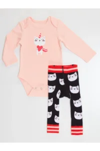 Denokids Kedi Baby Girl Bodysuit Leggings-Pants Set - Image 4