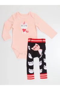 Denokids Kedi Baby Girl Bodysuit Leggings-Pants Set - Image 5