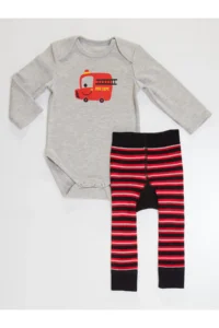 Denokids Firefighter Baby Size Bodysuit Leggings-Pants Set - Image 4
