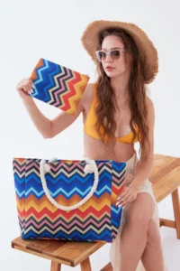 MENUSE ÇANTA Women's Beach Bag Patterned Beach Bag Daily Shoulder Bag - Image 5