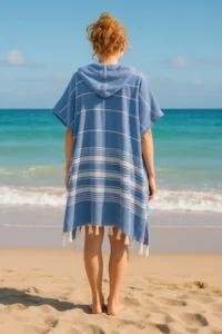 Formeya Cotton Adult Peshtemal Poncho Bathrobe Beach Towel Blue - Image 2