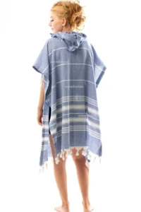Formeya Cotton Adult Peshtemal Poncho Bathrobe Beach Towel Blue - Image 3