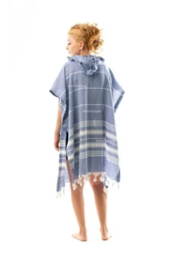Formeya Cotton Adult Peshtemal Poncho Bathrobe Beach Towel Blue - Image 4