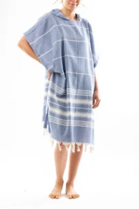 Formeya Cotton Adult Peshtemal Poncho Bathrobe Beach Towel Blue - Image 6
