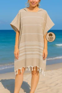 Formeya Cotton Adult Peshtemal Poncho Bathrobe Beach Towel Brown