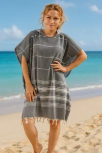 Formeya Cotton Adult Peshtemal Poncho Bathrobe Beach Towel Gray - Image 4