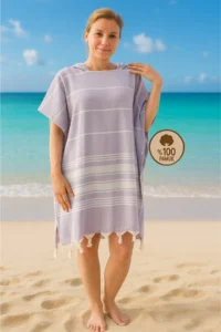 Formeya Cotton Adult Peshtemal Poncho Bathrobe Beach Towel Lilac