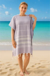 Formeya Cotton Adult Peshtemal Poncho Bathrobe Beach Towel Lilac - Image 4