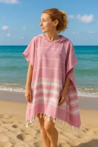 Formeya Cotton Adult Peshtemal Poncho Bathrobe Beach Towel Pink - Image 4