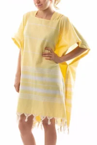 Formeya Cotton Adult Peshtemal Poncho Bathrobe Beach Towel Yellow - Image 3