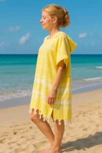 Formeya Cotton Adult Peshtemal Poncho Bathrobe Beach Towel Yellow - Image 4