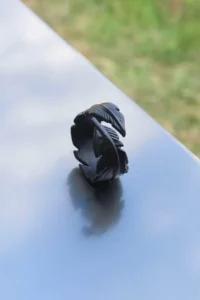 The Collection Adjustable Black-silver Unisex Ring Set with Feather Leaf Figure - Image 3
