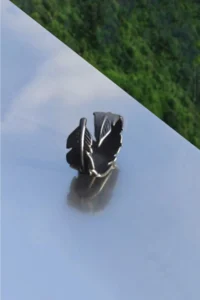 The Collection Adjustable Black Men's-Women's Ring with Feather Leaf Figure - Image 2