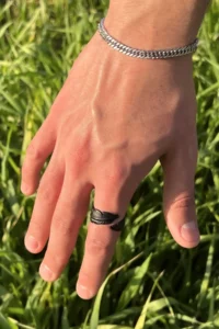 The Collection Adjustable Black Men's-Women's Ring with Feather Leaf Figure - Image 3