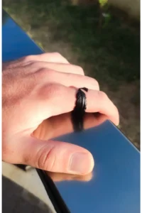 The Collection Adjustable Black Men's-Women's Ring with Feather Leaf Figure - Image 4
