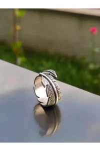 The Collection Adjustable Men-Women Ring with Feather Leaf Figure - Image 2