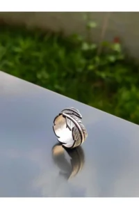 The Collection Adjustable Men-Women Ring with Feather Leaf Figure - Image 4