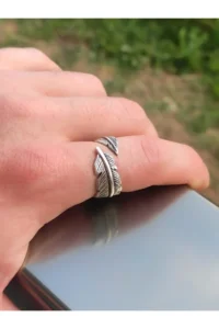 The Collection Adjustable Men-Women Ring with Feather Leaf Figure - Image 6