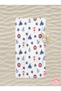Erays Home Anchor Marine Patterned Digital Printed Children's Beach Towel Cotton Beach Towel Sea Towel