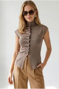 Olalook Women's Mink Pleat Detailed Buttoned Viscose Content Knitwear Blouse