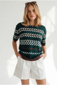 Olalook Women's Emerald Green Flowy Cosmos Viscose Knitwear Blouse