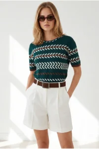 Olalook Women's Emerald Green Flowy Cosmos Viscose Knitwear Blouse - Image 2