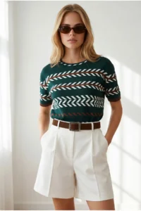 Olalook Women's Emerald Green Flowy Cosmos Viscose Knitwear Blouse - Image 3