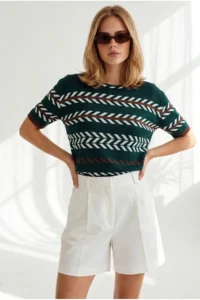 Olalook Women's Emerald Green Flowy Cosmos Viscose Knitwear Blouse - Image 4