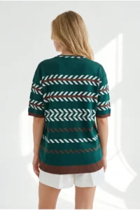 Olalook Women's Emerald Green Flowy Cosmos Viscose Knitwear Blouse - Image 6