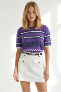 Olalook Women's Purple Flowy Cosmos Viscose Knitwear Blouse - Image 2