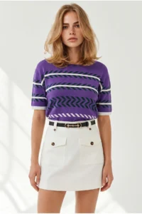Olalook Women's Purple Flowy Cosmos Viscose Knitwear Blouse - Image 3