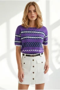 Olalook Women's Purple Flowy Cosmos Viscose Knitwear Blouse - Image 4