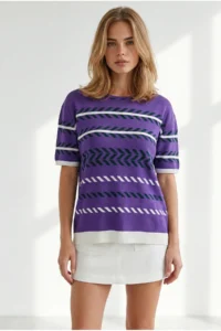 Olalook Women's Purple Flowy Cosmos Viscose Knitwear Blouse - Image 5