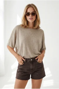 Olalook Women's Mink Waist Bodice Gimped Bat Model Viscose Knitwear Blouse - Image 3