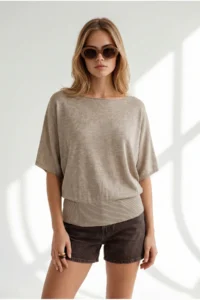 Olalook Women's Mink Waist Bodice Gimped Bat Model Viscose Knitwear Blouse - Image 4