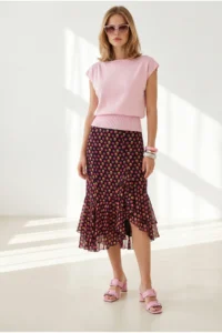 Olalook Women's Pink Boat Neck Waist Banded Seasonal Cotton Content Blouse - Image 2
